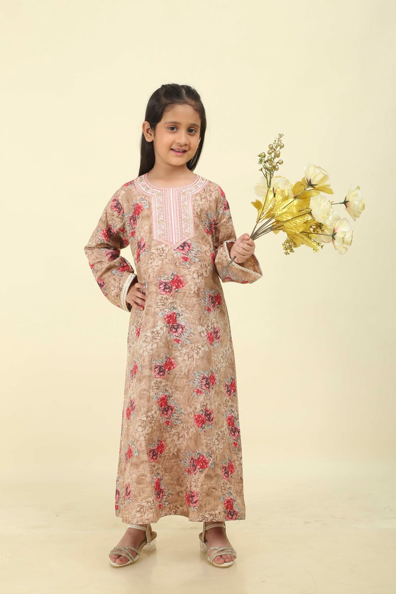 HANA & SARA Girls Arabic Floral Print Jalabiya – Modest Long Sleeve Ethnic Dress for Kids - Image 5